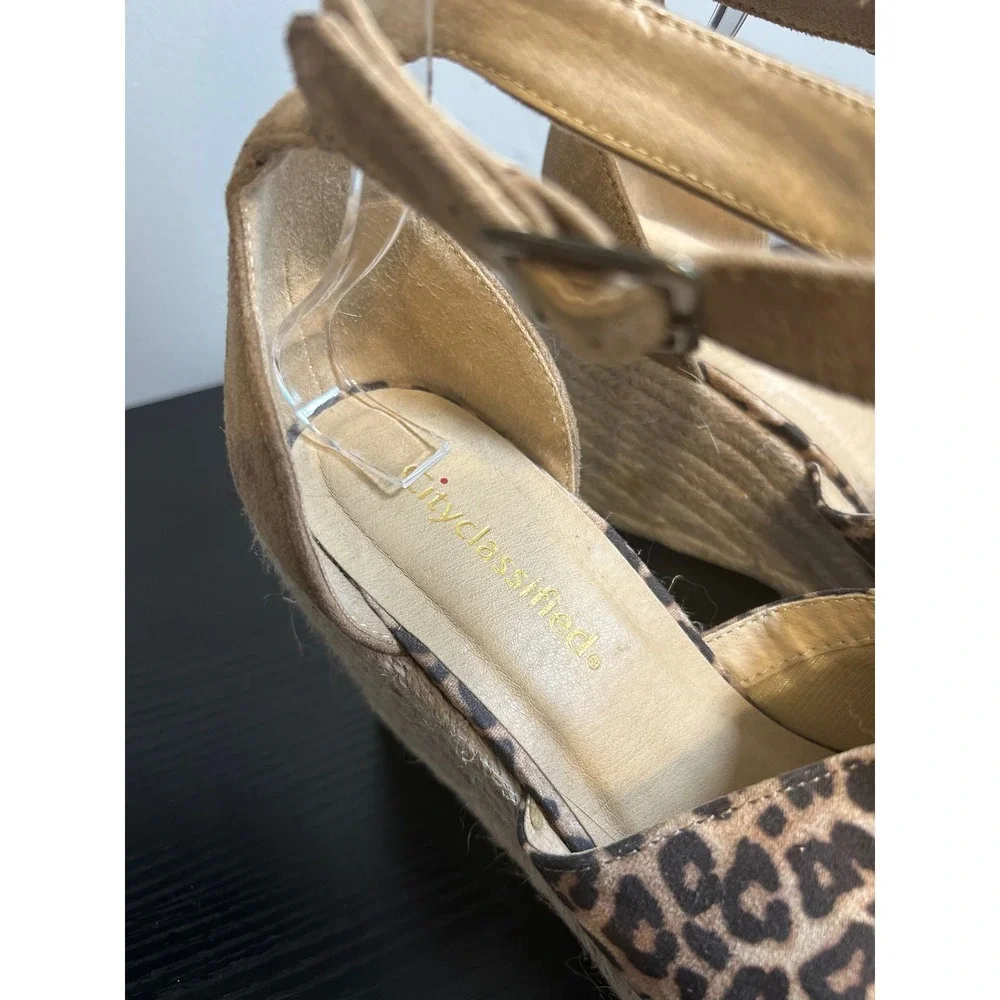 Classifieds Leopard Print Espadrille Wedge Sandals Ankle Strap Women Size 8